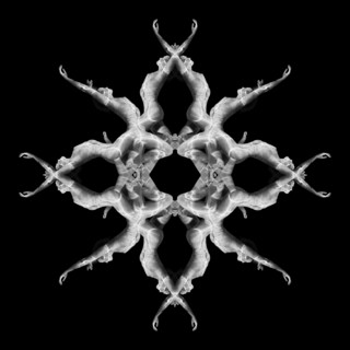 Multiple exposure of Caucasian woman swimming in pattern