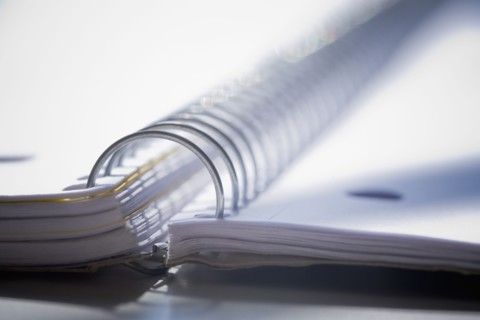 Close up of spiral notebook spine