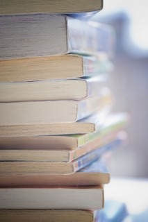 Close up of paperback book spines