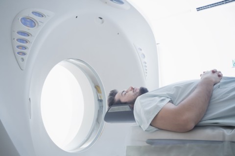 Hispanic patient at scanner