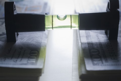 Level stacks of money