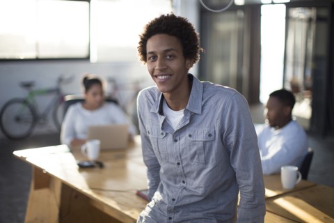 Businessman smiling in office