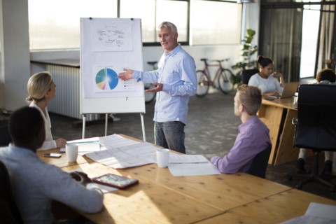 Businessman giving presentation in office meeting