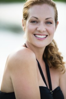 Caucasian woman wearing bathing suit