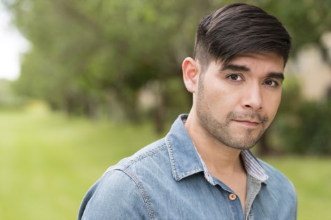 Serious Hispanic man outdoors