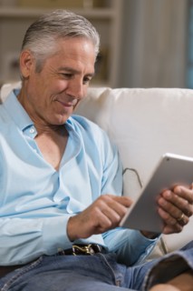 Caucasian businessman using digital table