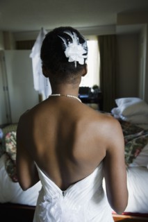Back of African bride's wedding dress