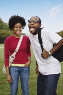 Playful couple in park