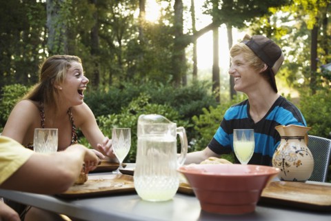 Friends hanging out together drinking lemonade
