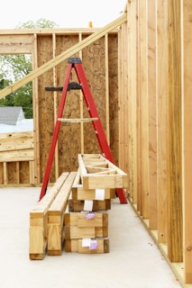 Ladder and wooden frame at construction site