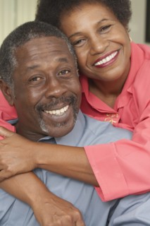Close up of senior African American couple smiling