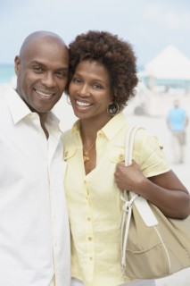 African American couple hugging