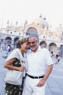 Senior couple hugging in St. Mark's Square