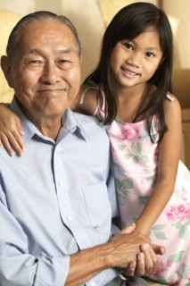 Senior man and granddaughter holding hands