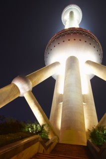 Oriental Pearl Tower lit up at night