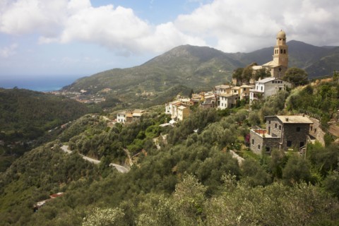 Village on hilltop in rural landscape