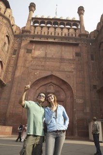 Couple admiring Red Fort