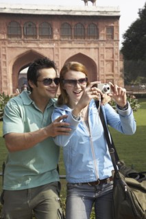 Couple taking pictures at Red Fort