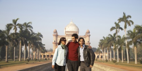 Indian family walking by Safdarjang's Tomb