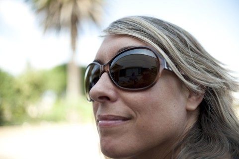 Smiling Caucasian woman wearing sunglasses
