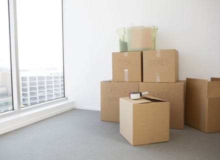 Cardboard boxes in new home