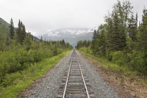 Train tracks in rural landscape