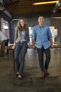 Business people smiling in office