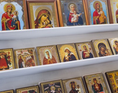 Religious icons for sale in store