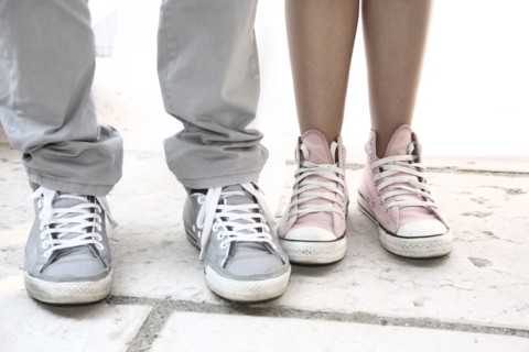 Close up of couple wearing sneakers