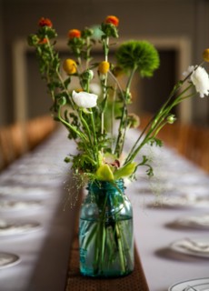 Bouquet of flowers on banquet table