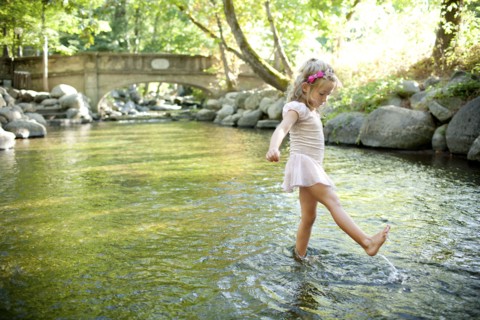 Girl splashing in park river