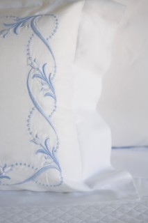 Close up of embroidery on pillow