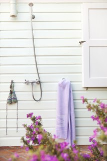 Outdoor shower in backyard