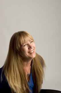 Smiling Caucasian woman looking up