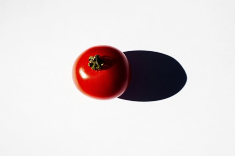 Close up of tomato casting shadow