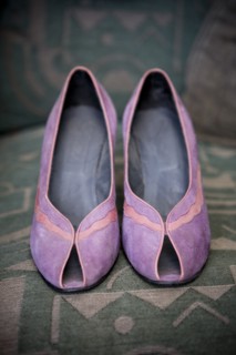 Close up of open-toe high heel shoes