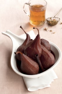 Close up of pot of stewed pears