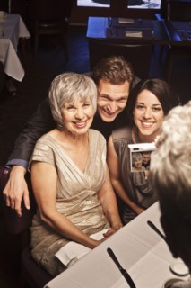 Man photographing friends in restaurant