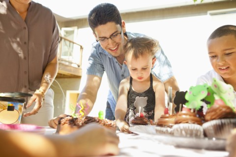 Family enjoying meal outdoors