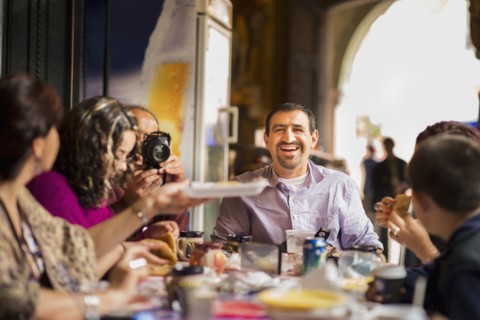 Family having dinner together at table