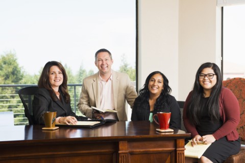 Business people smiling in office