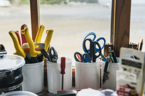 Craft tools in windowsill