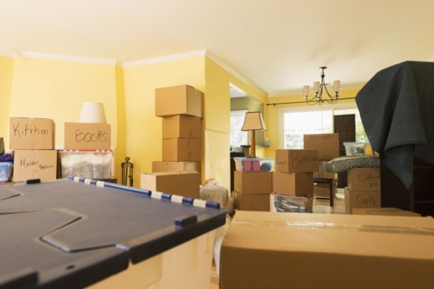 Cardboard boxes in new home