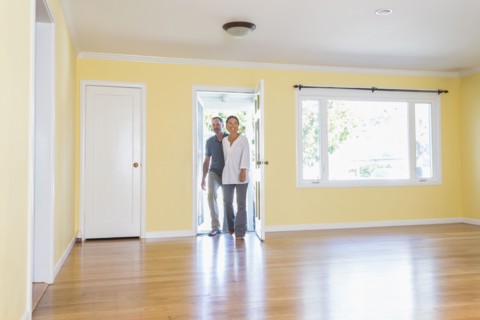 Couple admiring new home