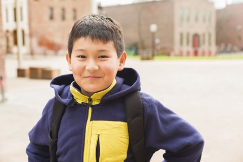 Hispanic boy smiling outdoors