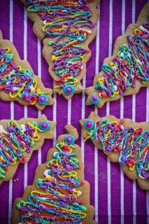 Festive Christmas tree cookies with multicolor icing