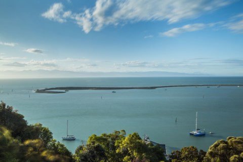 Aerial view of island sandbar and coastline