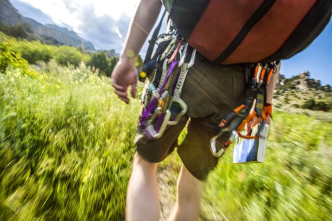Carabiners on Caucasian hiker