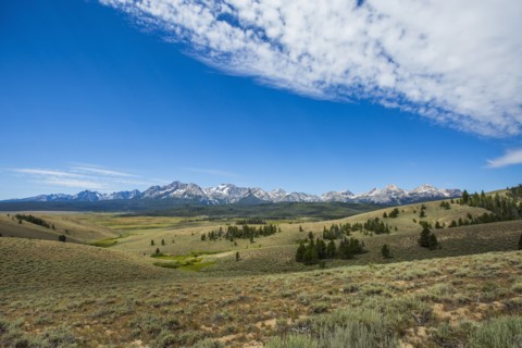 Distant mountain range and rolling landscape