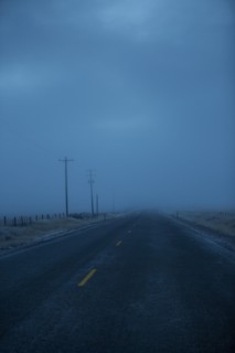 Icy two-lane road